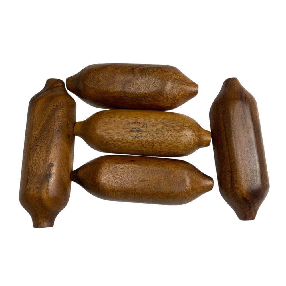 Vintage MCM Corn Holders and Boats Monkey Pod Set of 5 Wood - Picture 6 of 10